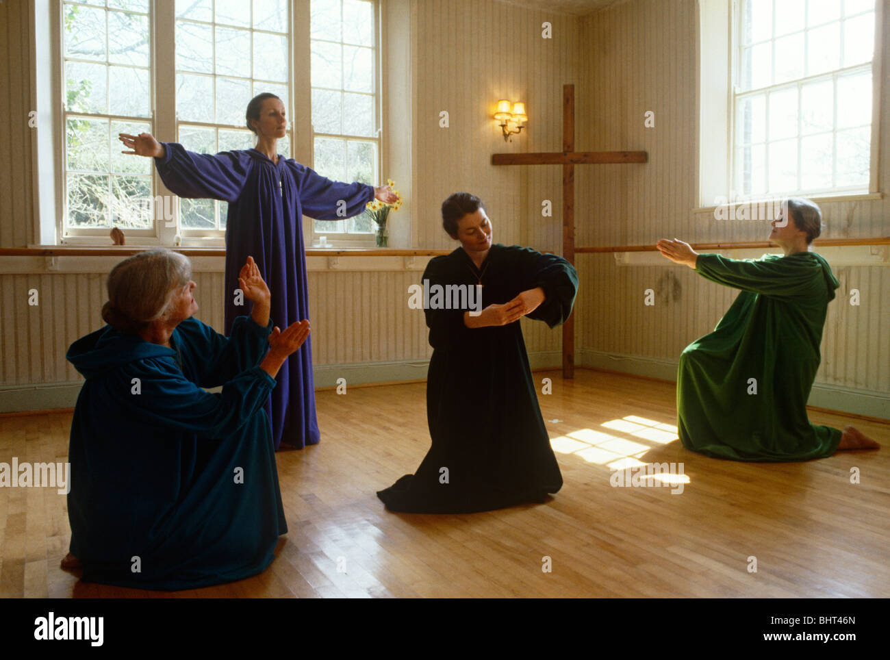 Members of the evangelical Sacred Dance Ministry (Group) perform a scene from the biblical nativity scene. Stock Photo