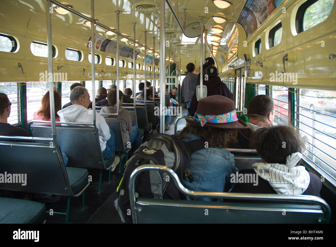 Interior of PCC trolley car in San Francisco, California USA Stock