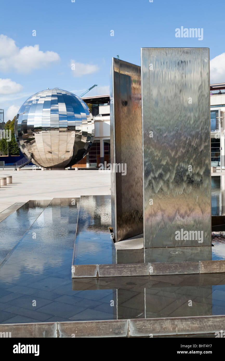 The Planetarium and water sculptures in Millennium Square, Bristol UK Stock Photo