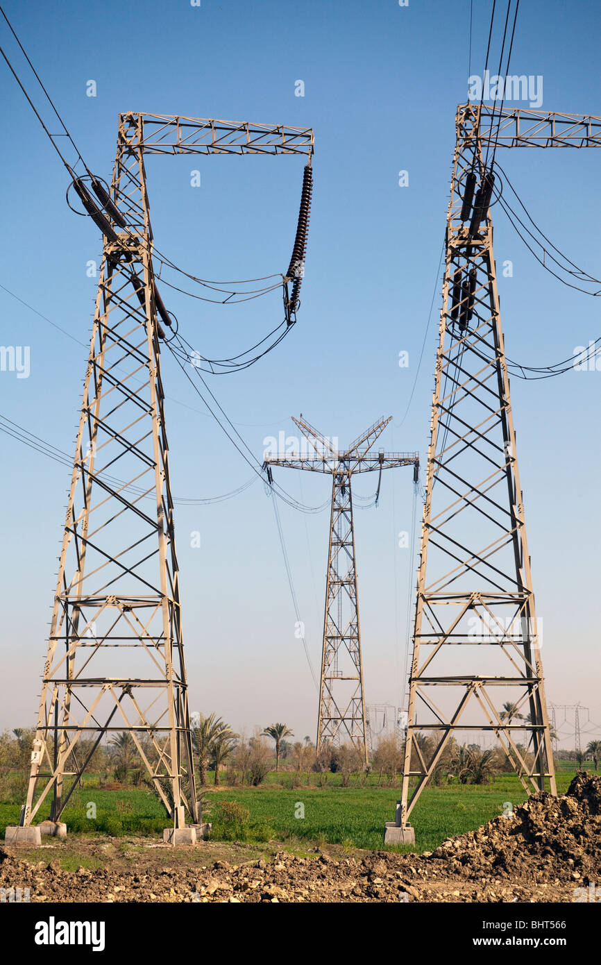 electricity power supply pylon, Bahnasa, Egypt Stock Photo Alamy