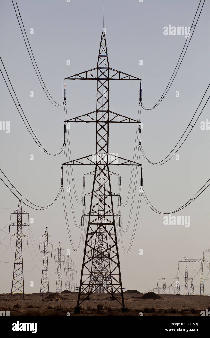 electricity power supply pylon, Fayyoum, Egypt Stock Photo