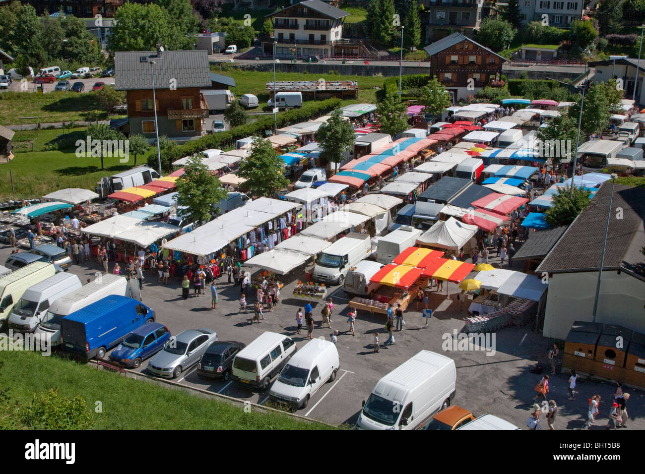 Stalls at Morzine market Stock Photo