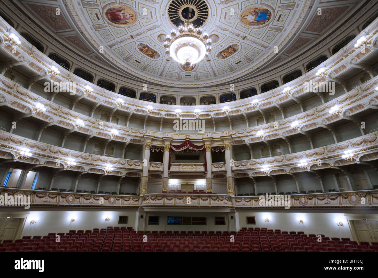 Main auditorium Semper Opera House Sächsische Staatsoper Dresden, Germany Stock Photo