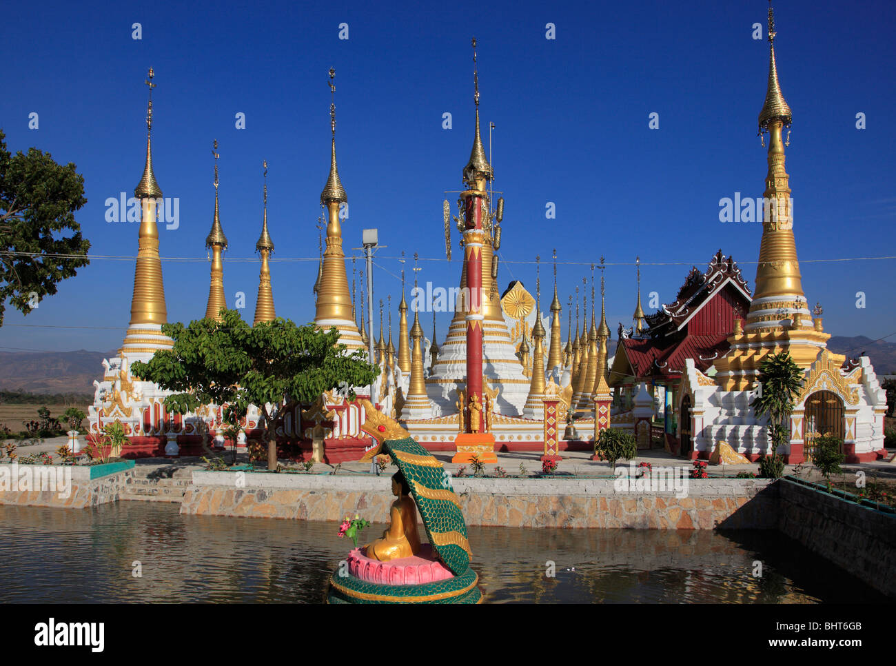 Myanmar, Burma, Nyaungshwe, Kyaukhpyugyi Pagoda, Shan State, Stock Photo