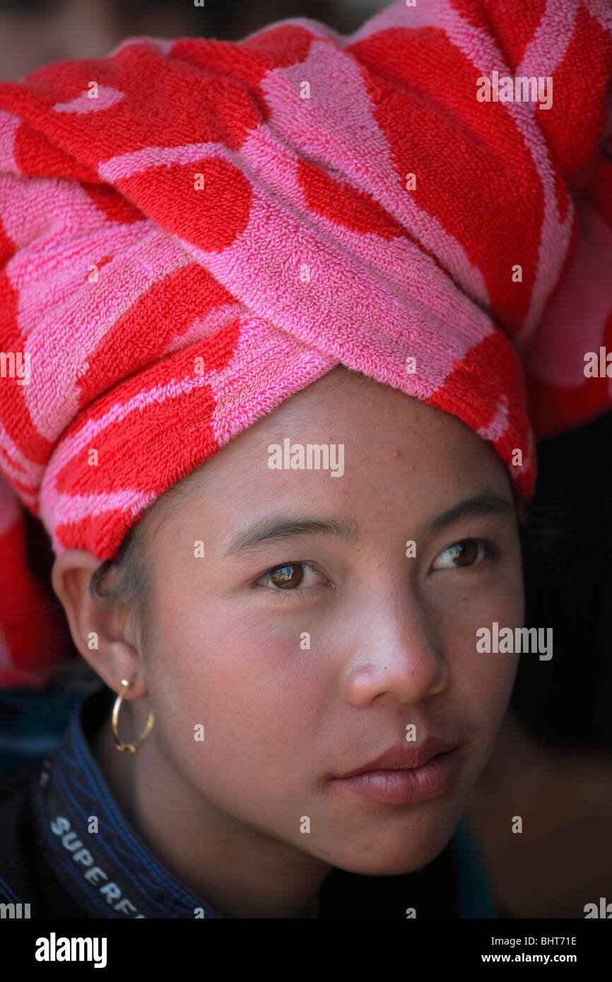 Myanmar, Burma, Nyaungshwe, Shan woman portrait, tribal people, Shan State, Stock Photo