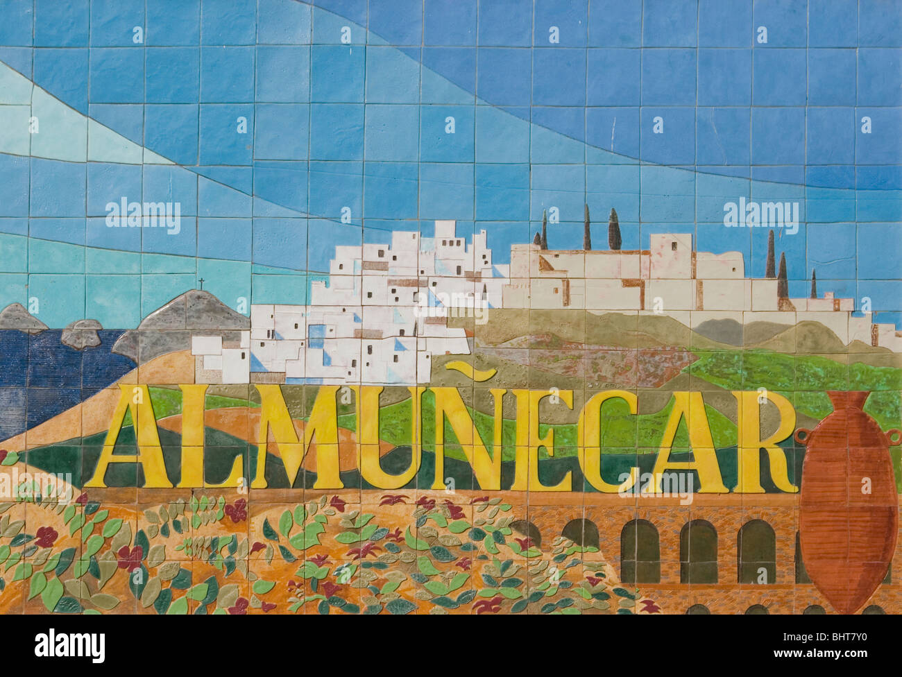 Ceramic tiles at the entrance to Almuñecar, Costa Tropical, Spain. Stock Photo