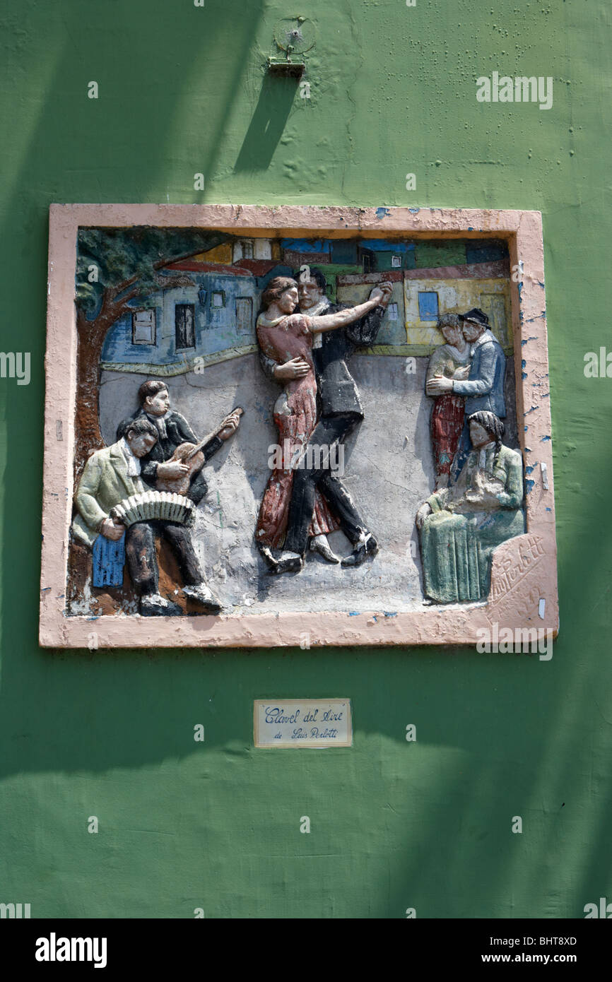 wall mural depicting the tango in caminito street la boca capital federal buenos aires republic of argentina south america Stock Photo