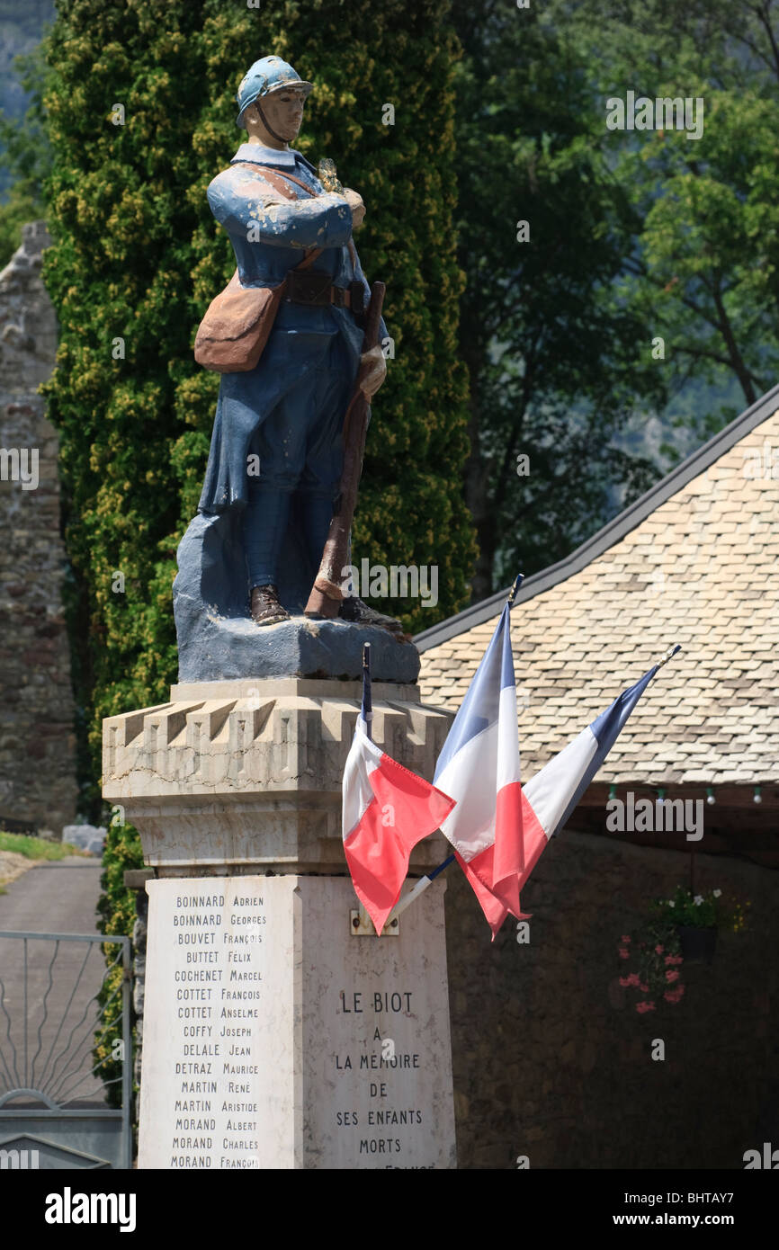 War memorial in the alpine town of le Biot in the alpine Haute Savoie region of France Stock Photo