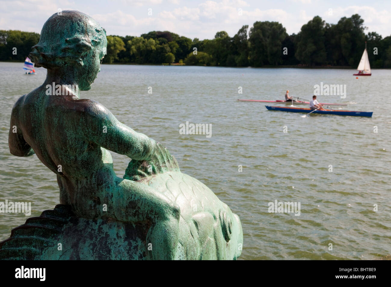 Hannover, Masch Lake, putto on the fish, sculpture from 1936, Germany Stock Photo