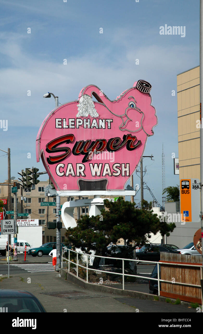 Elephant Car Wash sign, Battery Street, Seattle Stock Photo Alamy
