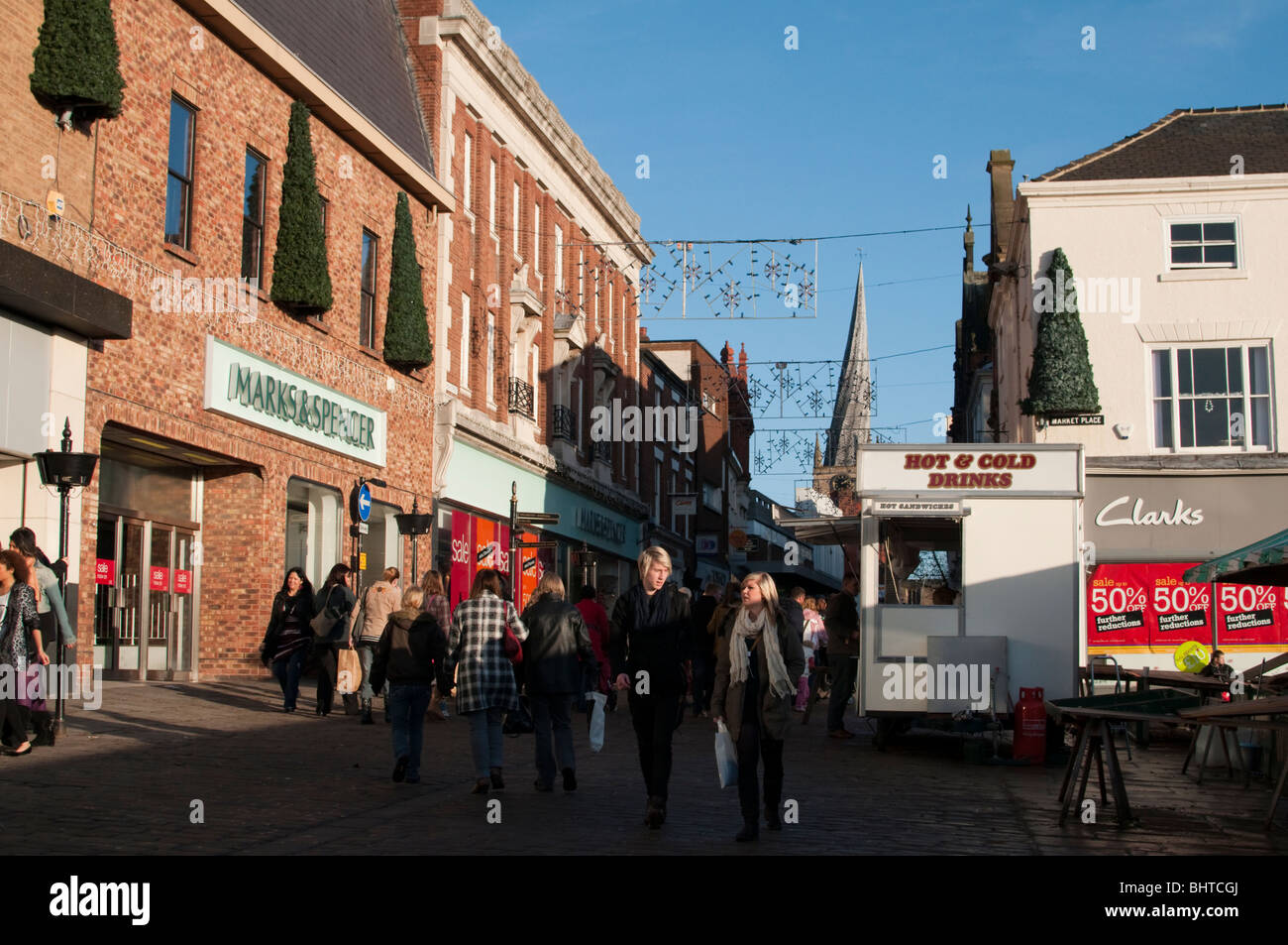 Chesterfield town center and UK shoppers at the January sales Derbyshire East Midlands England Chesterfield town center and UK shoppers at the January sales Derbyshire East Midlands England