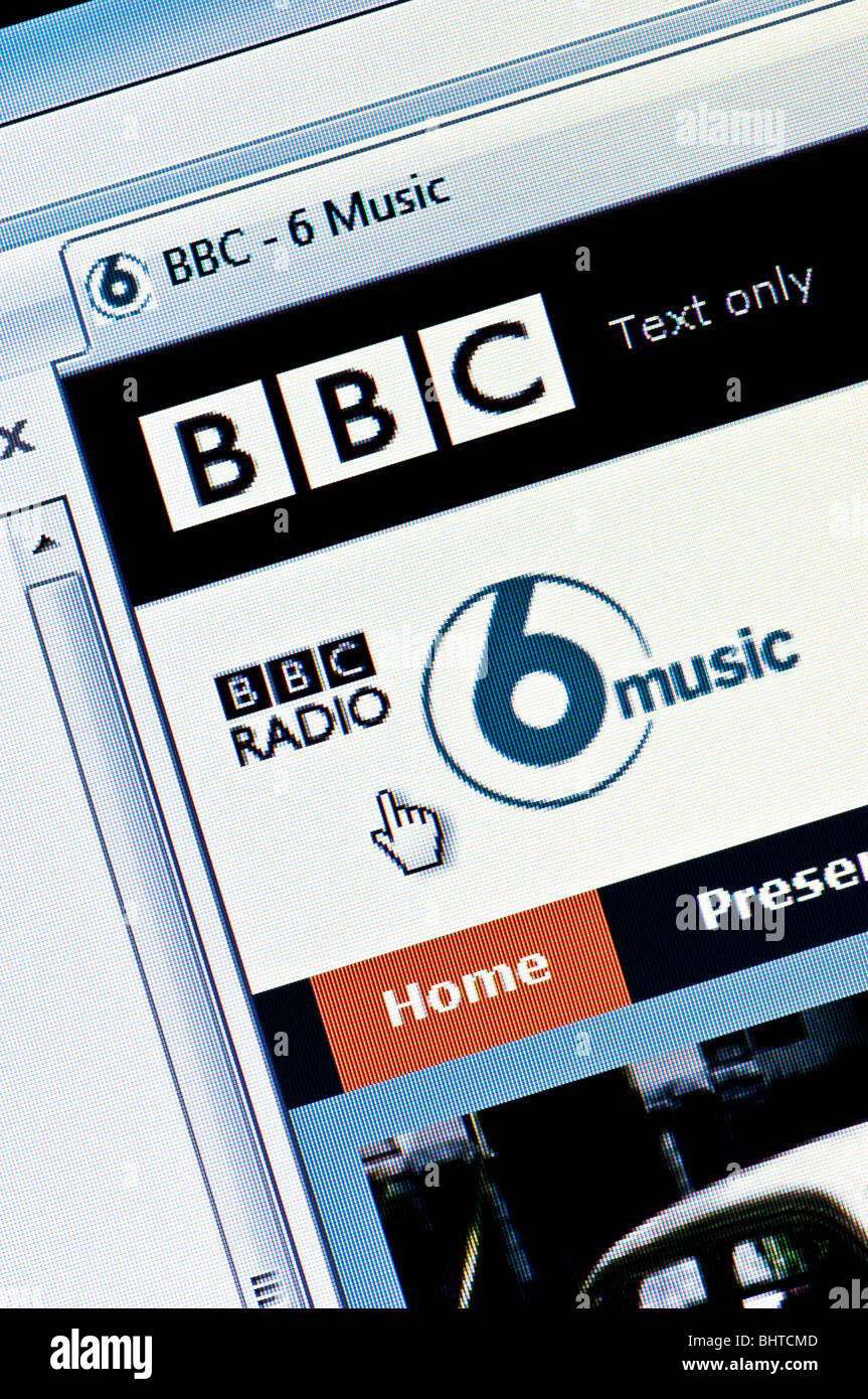 Macro screenshot of the BBC Radio 6 Music website. Editorial use only. Stock Photo