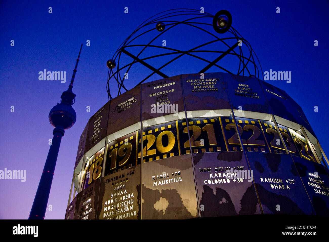 TV Tower and World Clock Berlin Germany Stock Photo