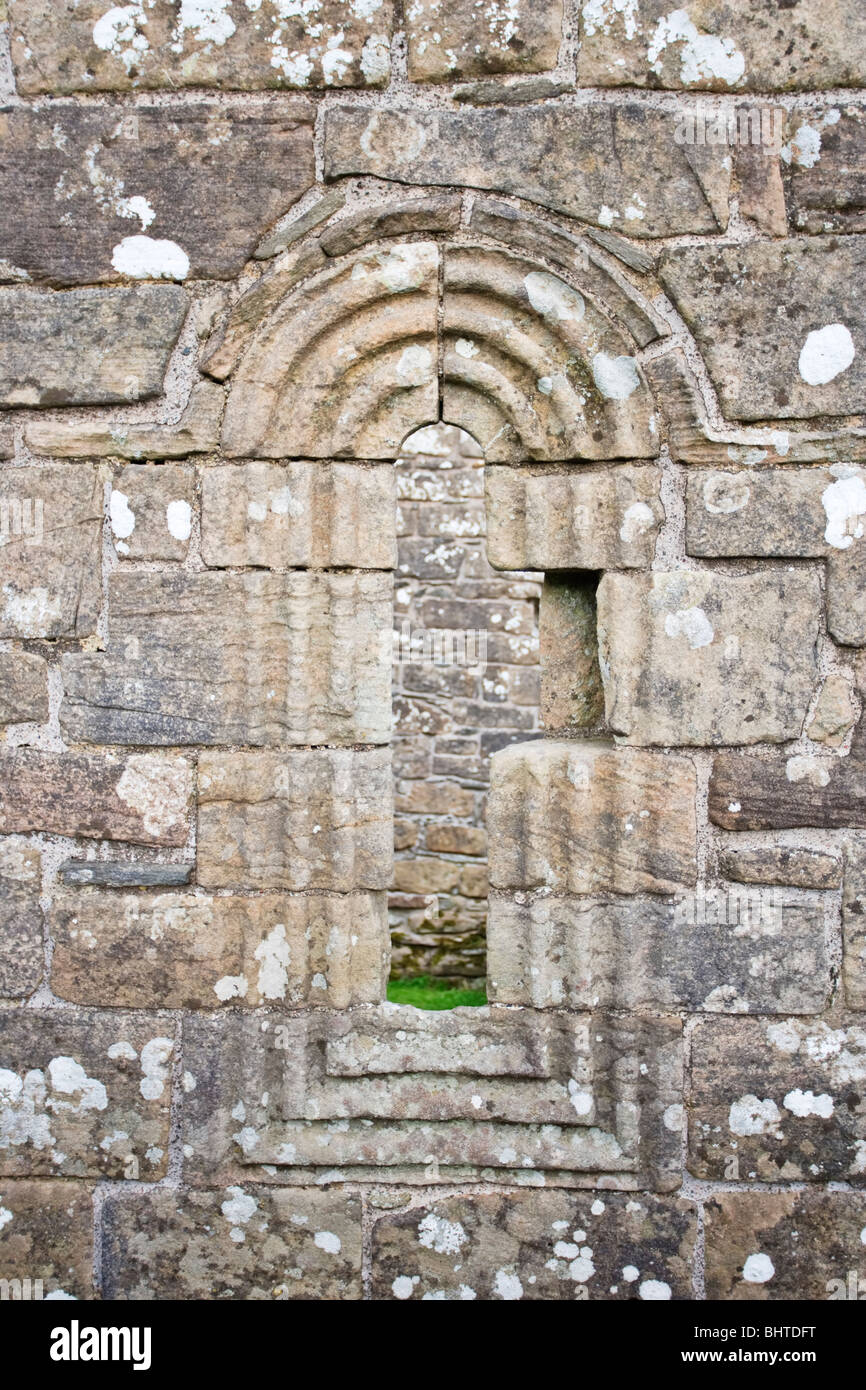 Norman-style arch window in Banagher old church near Dungiven, County Londonderry, Northern Ireland Stock Photo
