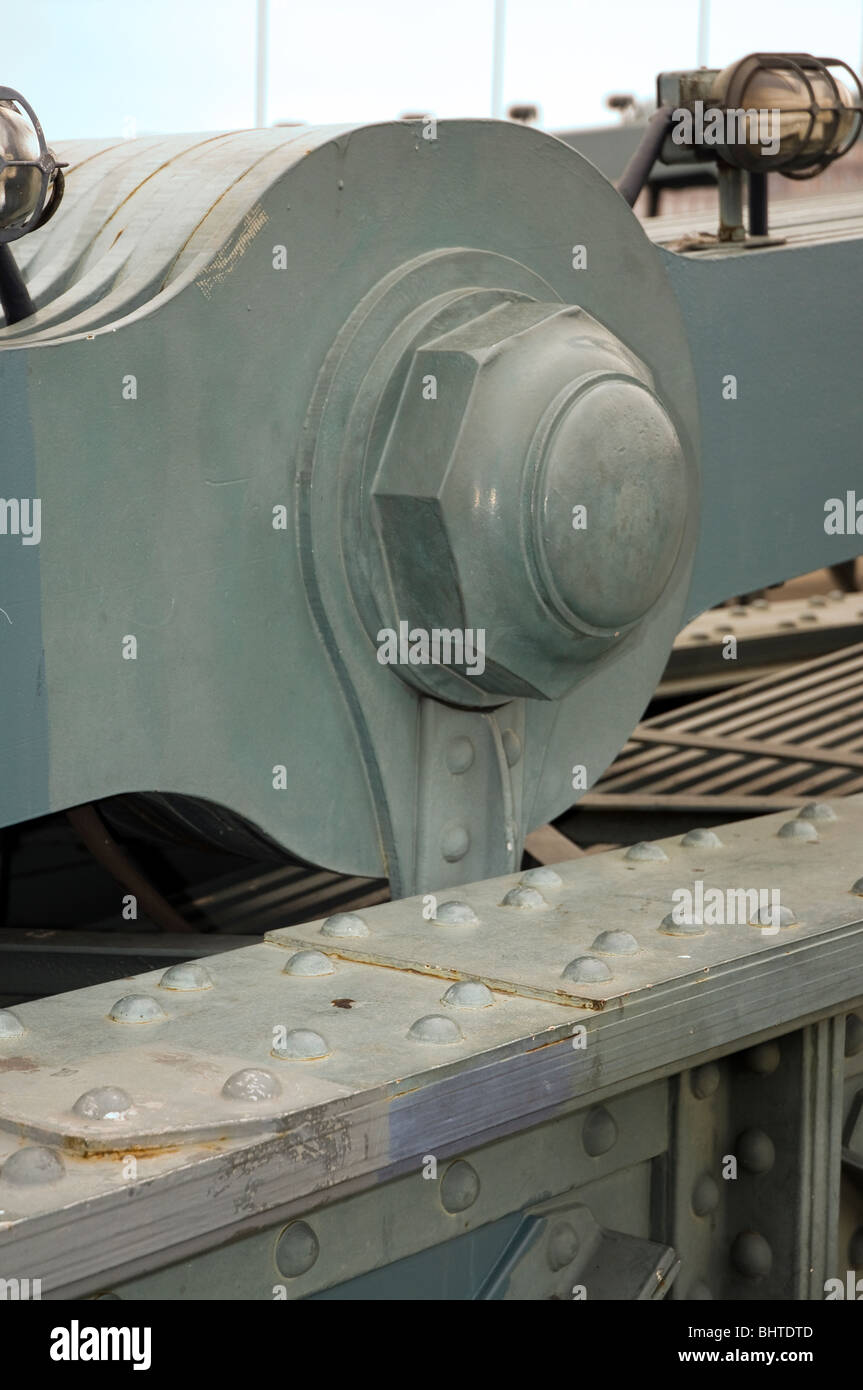 Detail of one of the links on the chain bridge across the Danube, Budapest, Hungary Stock Photo