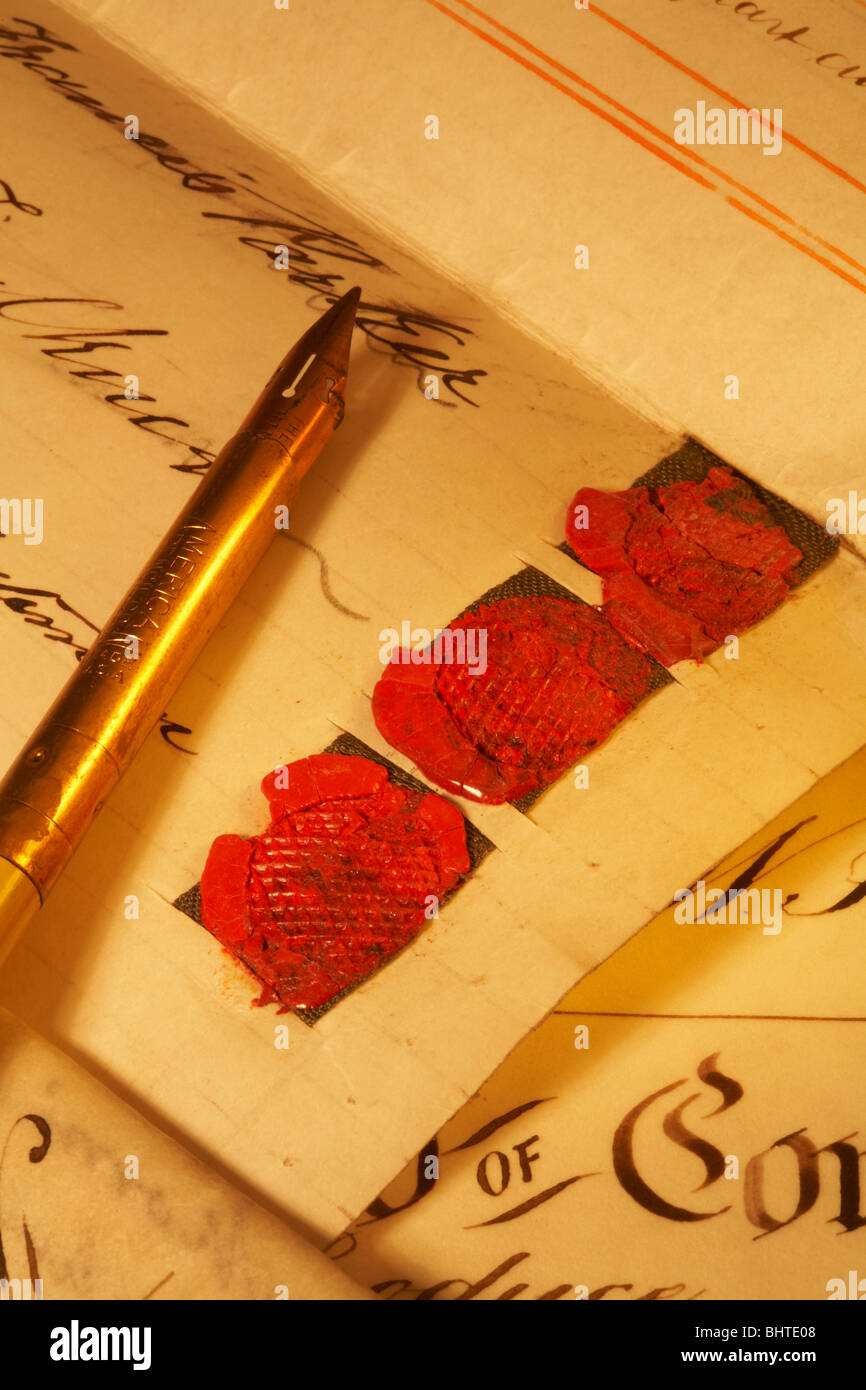 Hand written parchment legal document signed and sealed Stock Photo Alamy