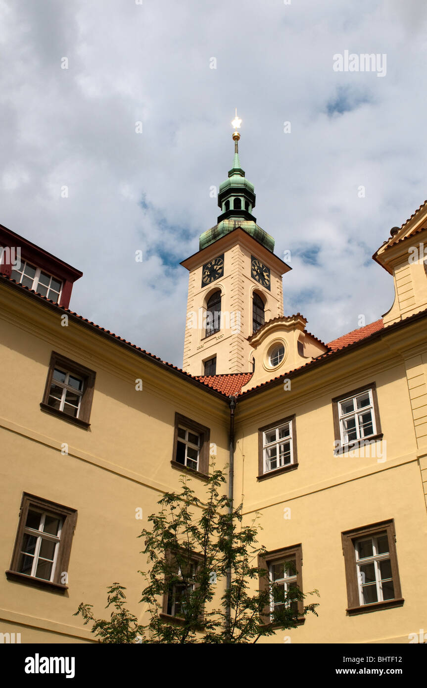 Tower with clock inside Clementinum. Prague, Czech republic. Stock Photo