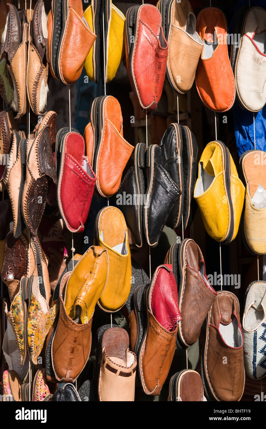 Babouche shoes hanging on a rack Stock Photo