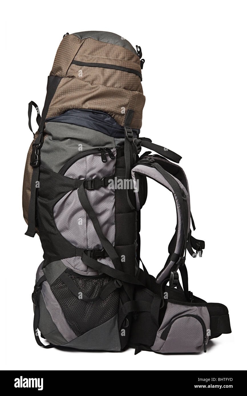 Trekking backpack (rucksack) isolated on white background Stock Photo