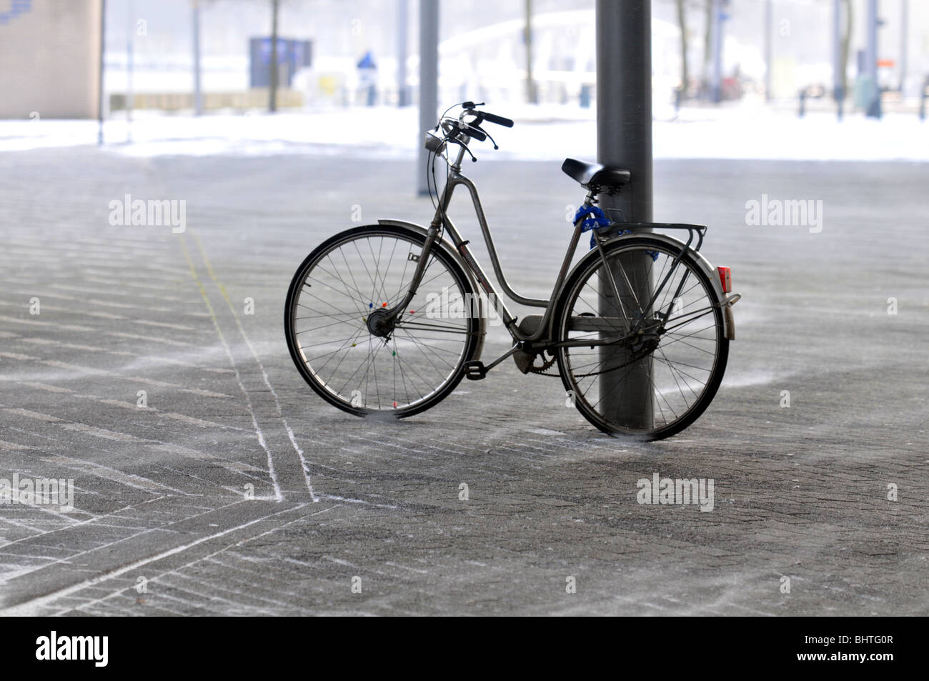 Bicycle locked up in Rotterdam, Holland, Netherlands Stock Photo