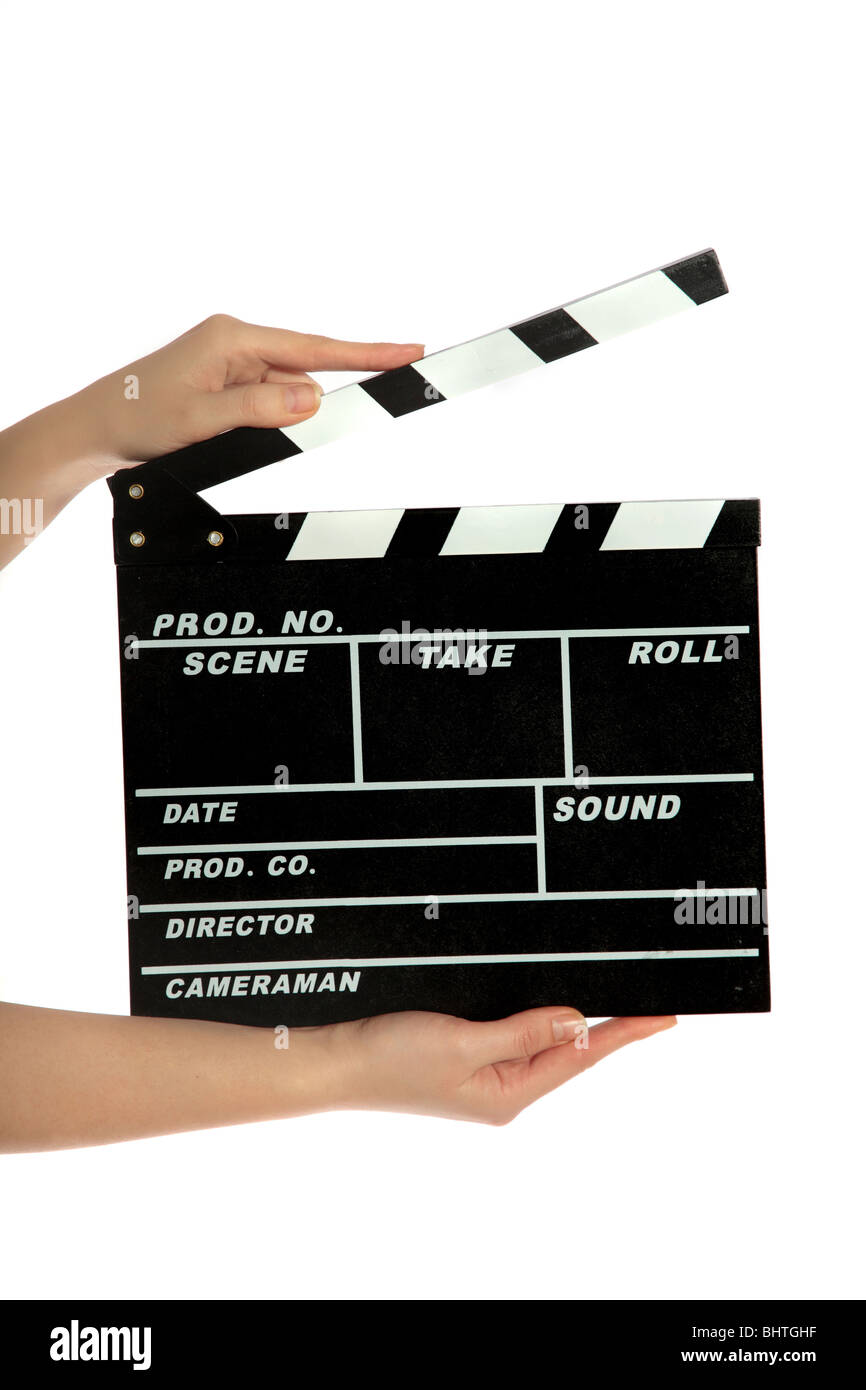 A standard clapperboard. All isolated on white background. Stock Photo