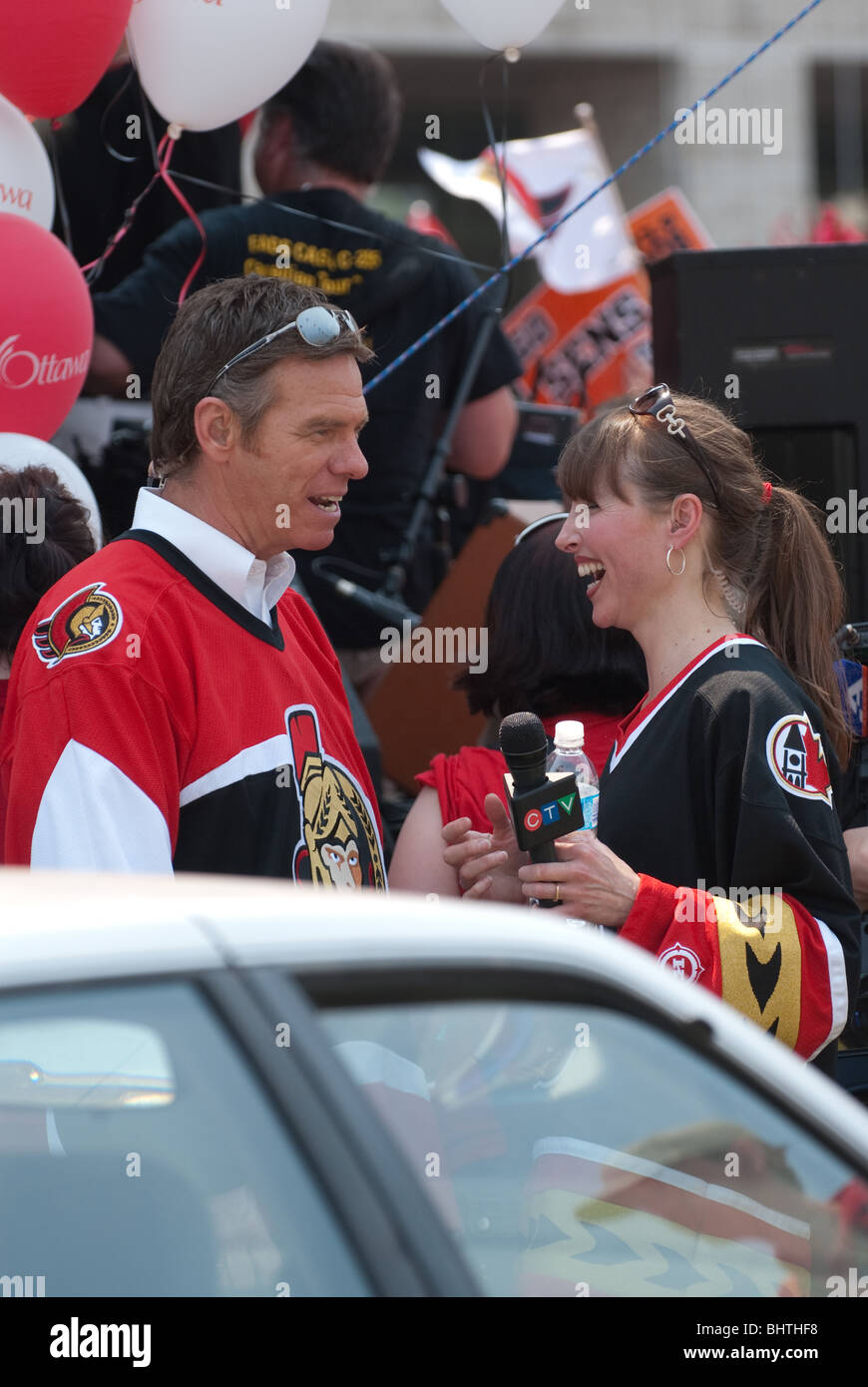 CTV news anchors Michael O'Bryne and Leanne Cusack attending the Stanley Cup Finals the Ottawa Senators pep rally May 24th 2007. Stock Photo