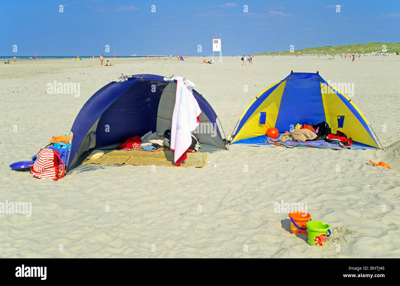beach cabanas, Juist Island, East Friesland, Lower Saxony, Germany Stock Photo