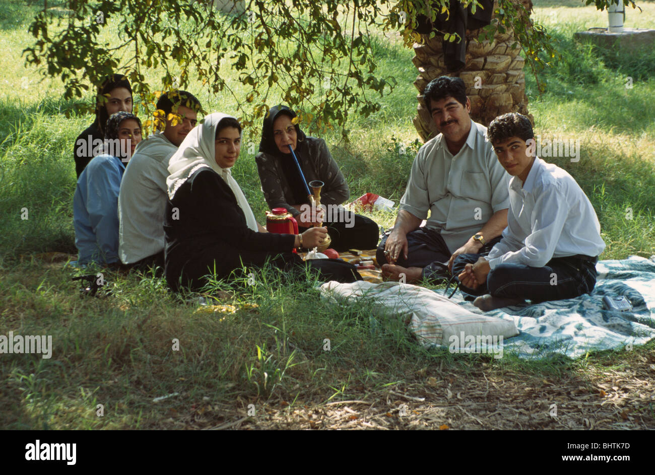 Iranian people having a picnic in the park, Tehran, Iran Stock Photo