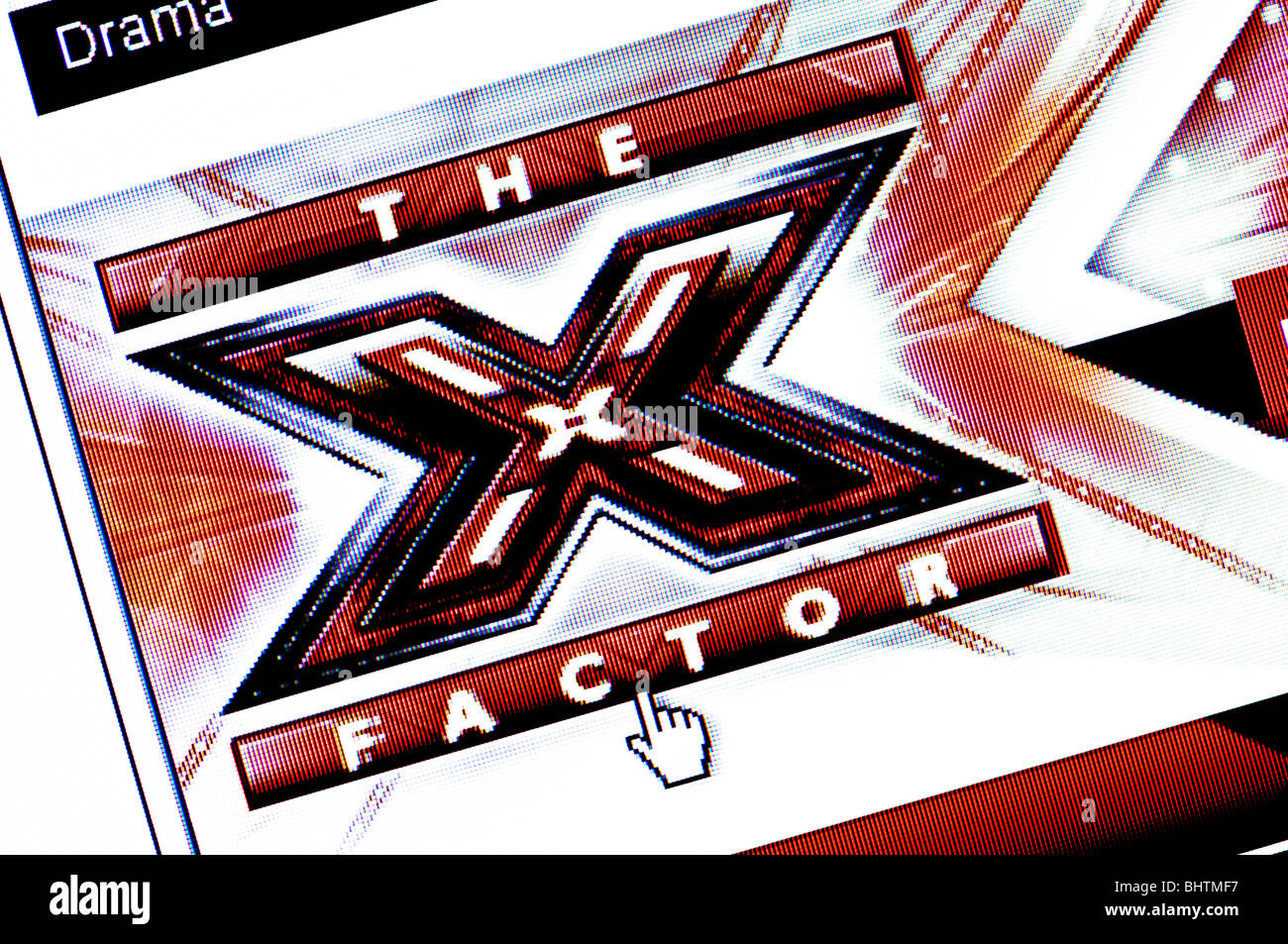 Macro screenshot of the website of The X Factor TV show - wannabe pop stars can now upload audition videos. Editorial use only. Stock Photo