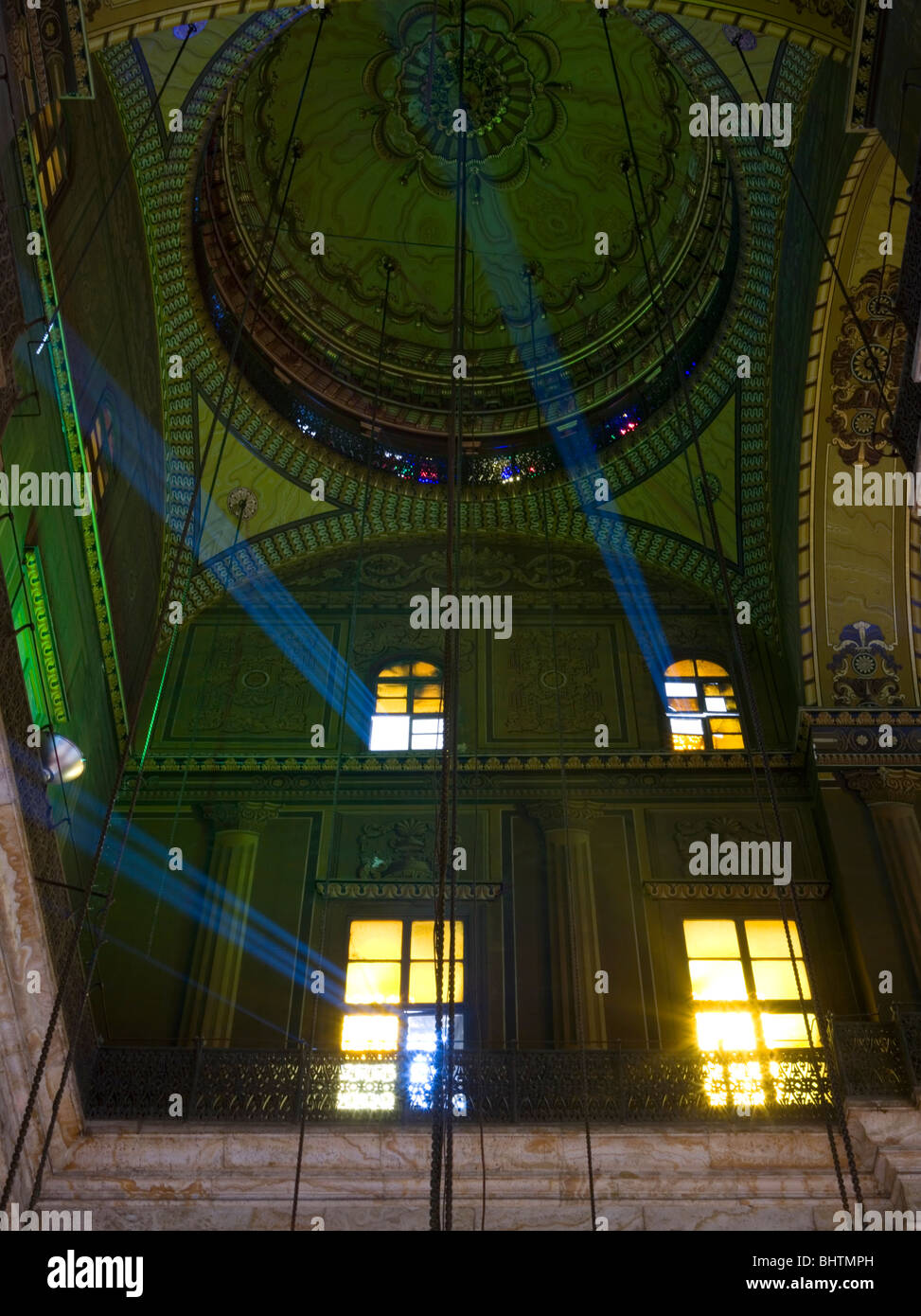 Light Beams inside Mohamed Ali Mosque in the Saladin Citadel of Cairo, Egypt. Stock Photo