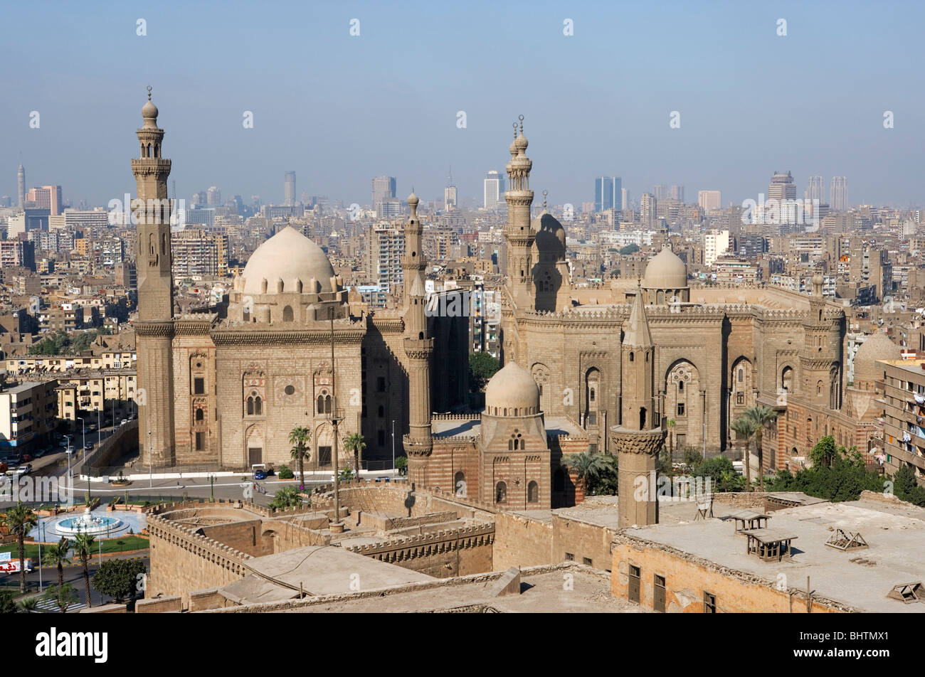 Mosque of Sultan Hassan and Al Rifai viewed from the Saladin Citadel in Cairo, Egypt. Stock Photo