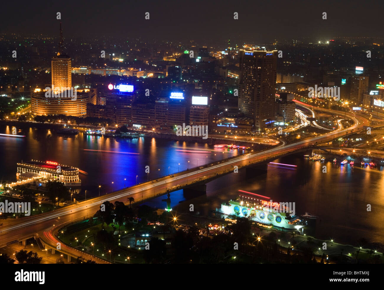 Cairo city center viewed from the Cairo Tower at night in Egypt Stock ...