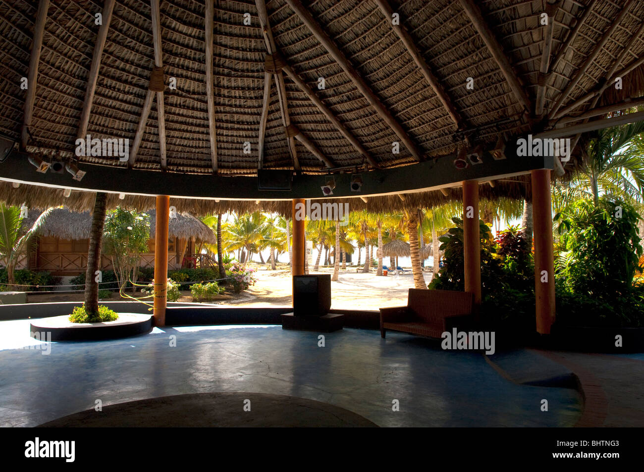 Palapa Structure Inside of the Dome Roof. Stock Photo