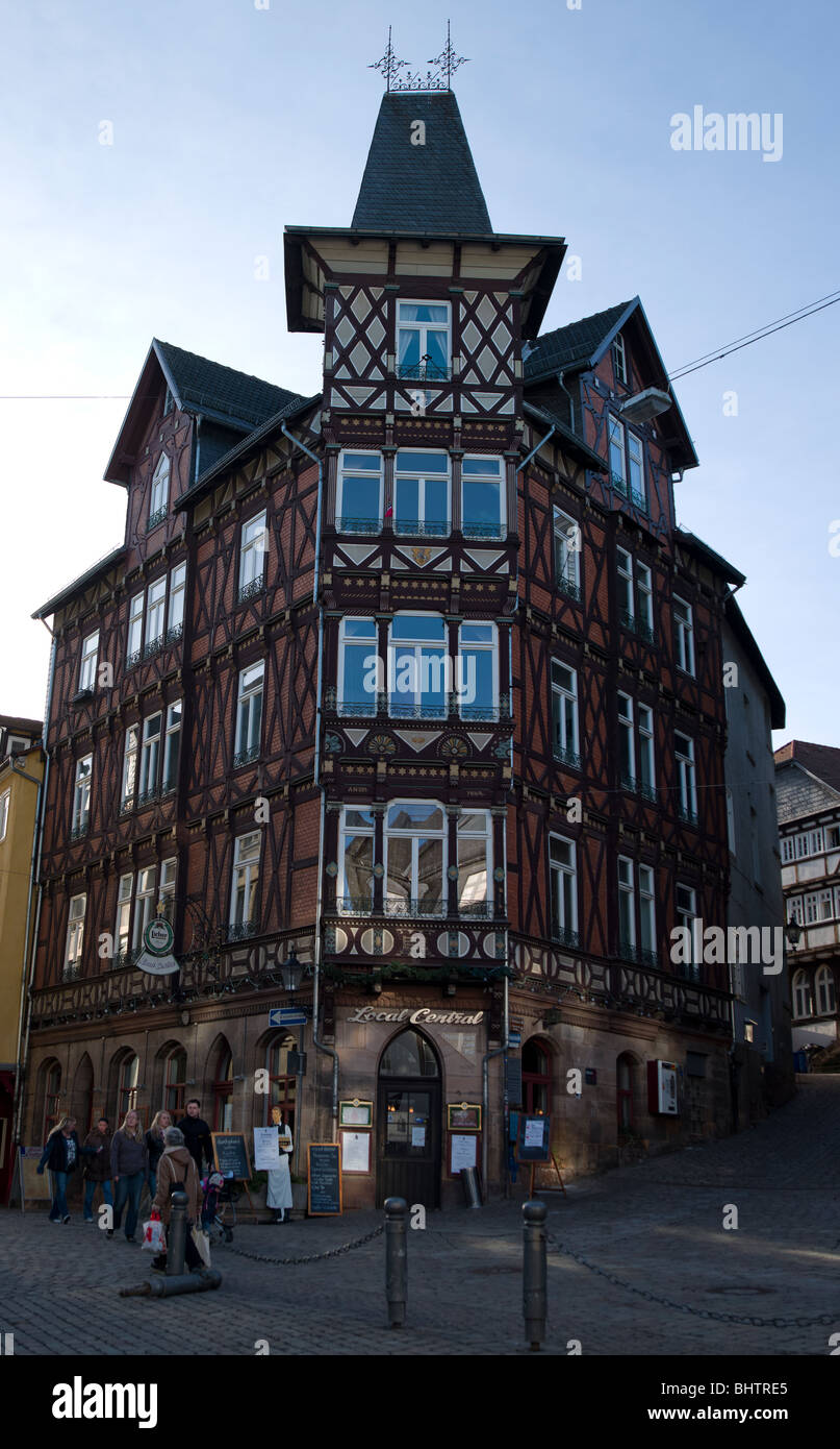 Half-timbered house at the market place in Marburg Hesse Germany. Stock Photo