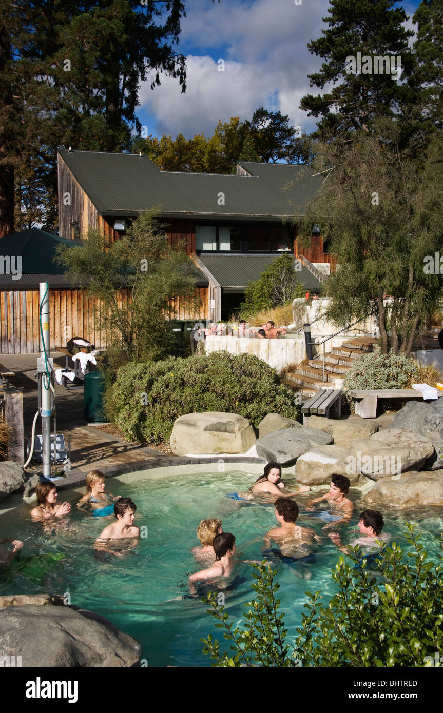 Hot pools at Hanmer Thermal resort, Canterbury, New Zealand Stock Photo