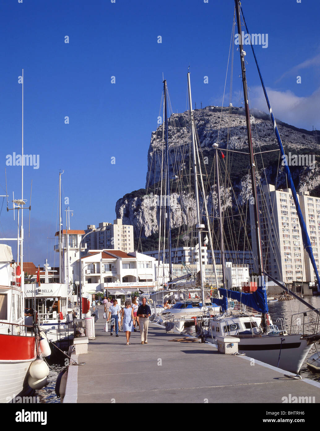 View of Marina and Rock of Gibraltar, Marina Bay, Gibraltar Stock Photo