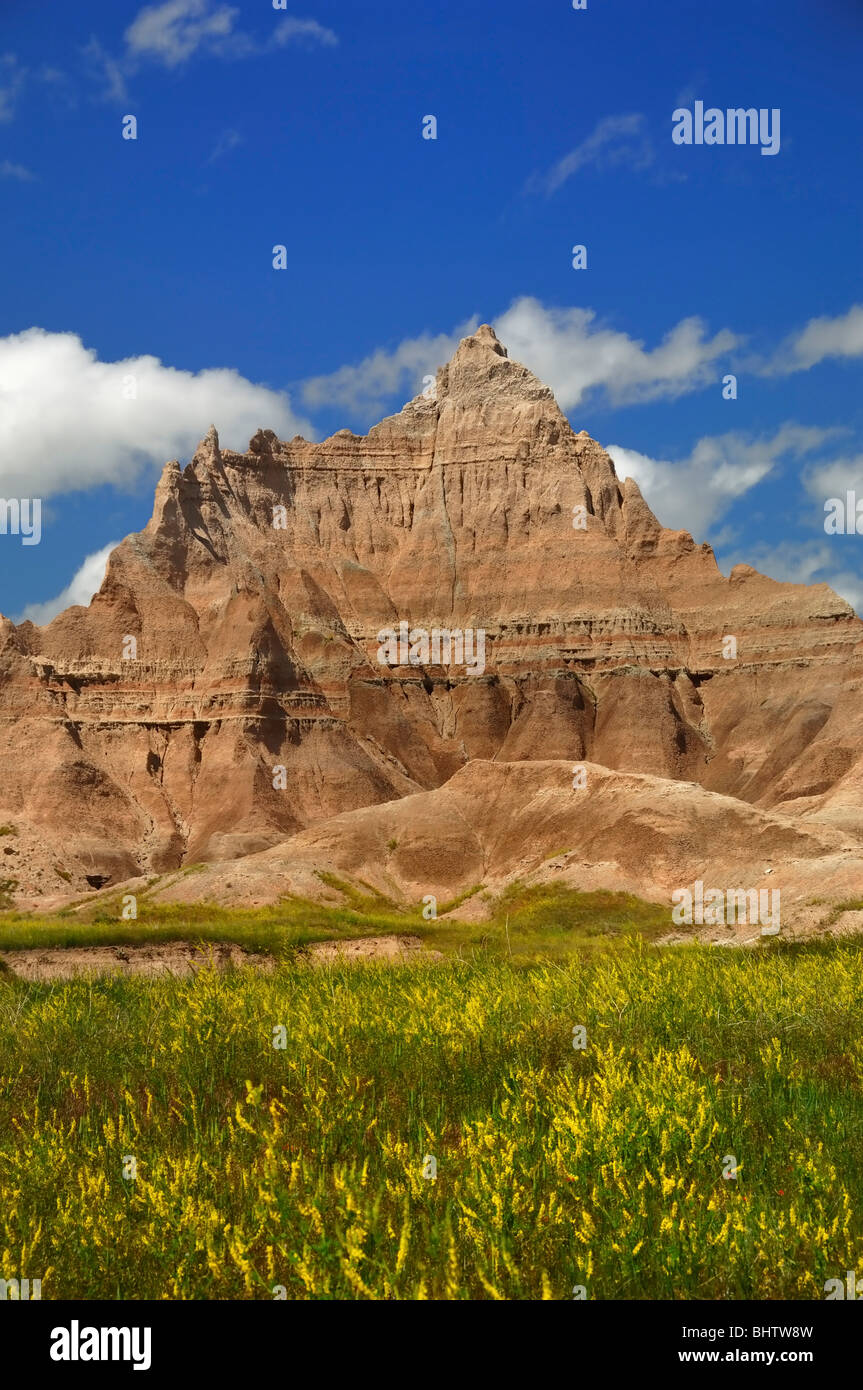 Scenery typical of The Badlands at Badlands National Park, near Wall, in South Dakota, USA Stock Photo