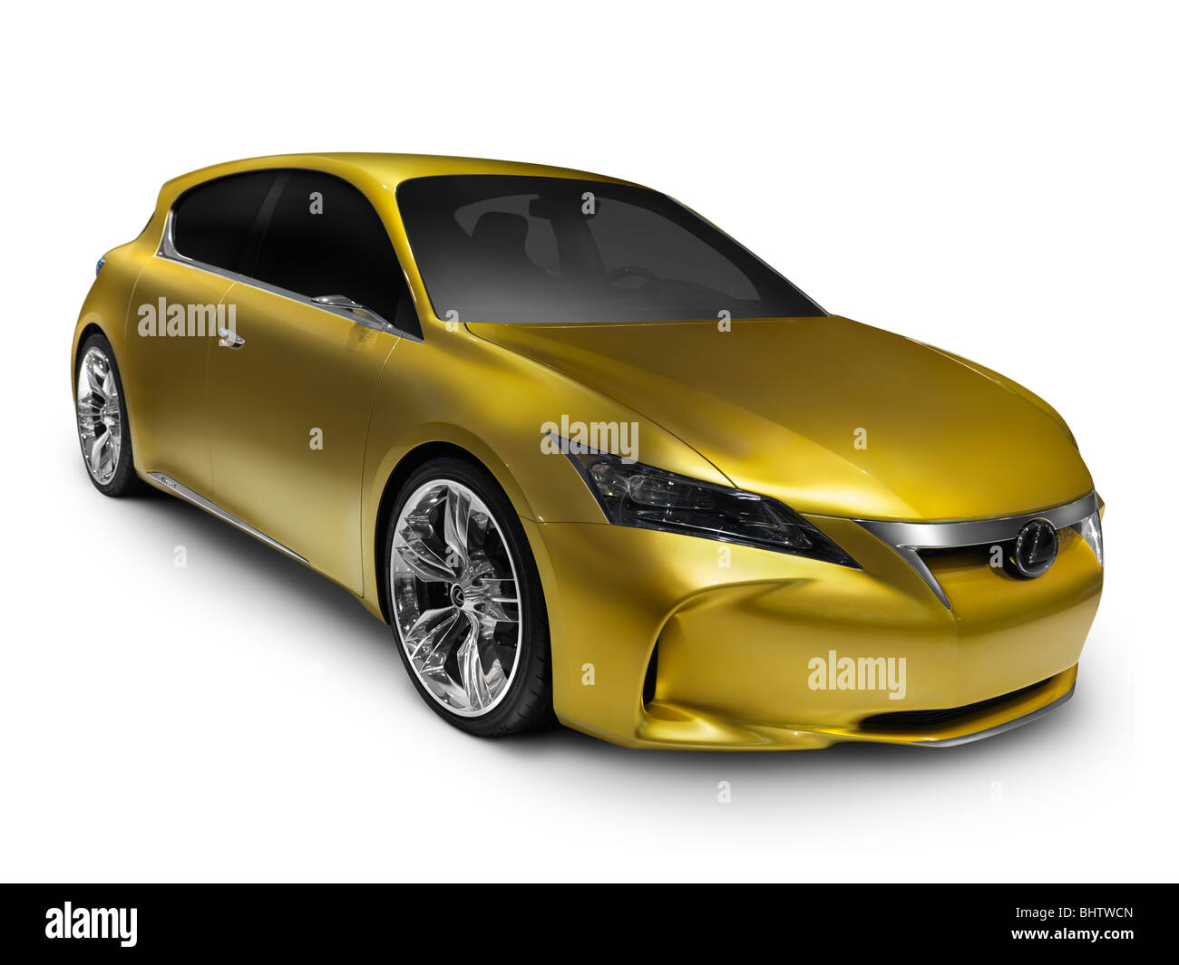 License available at MaximImages.com - Gold shiny Lexus LF-Ch hybrid concept car. Isolated on white background with clipping path. Stock Photo