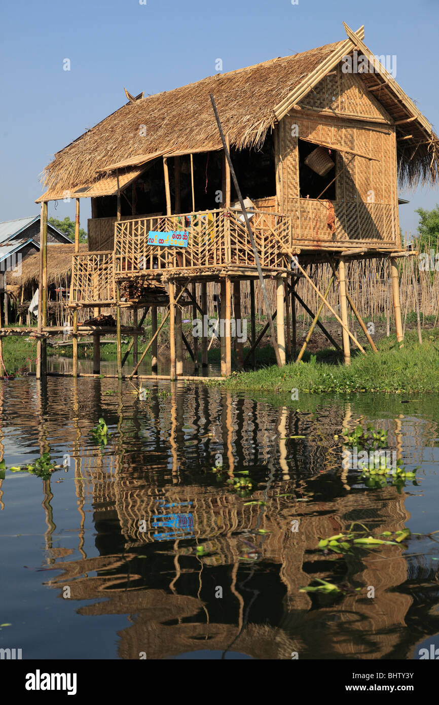 Myanmar Burma Inle Lake typical rural house, Shan State, Stock Photo