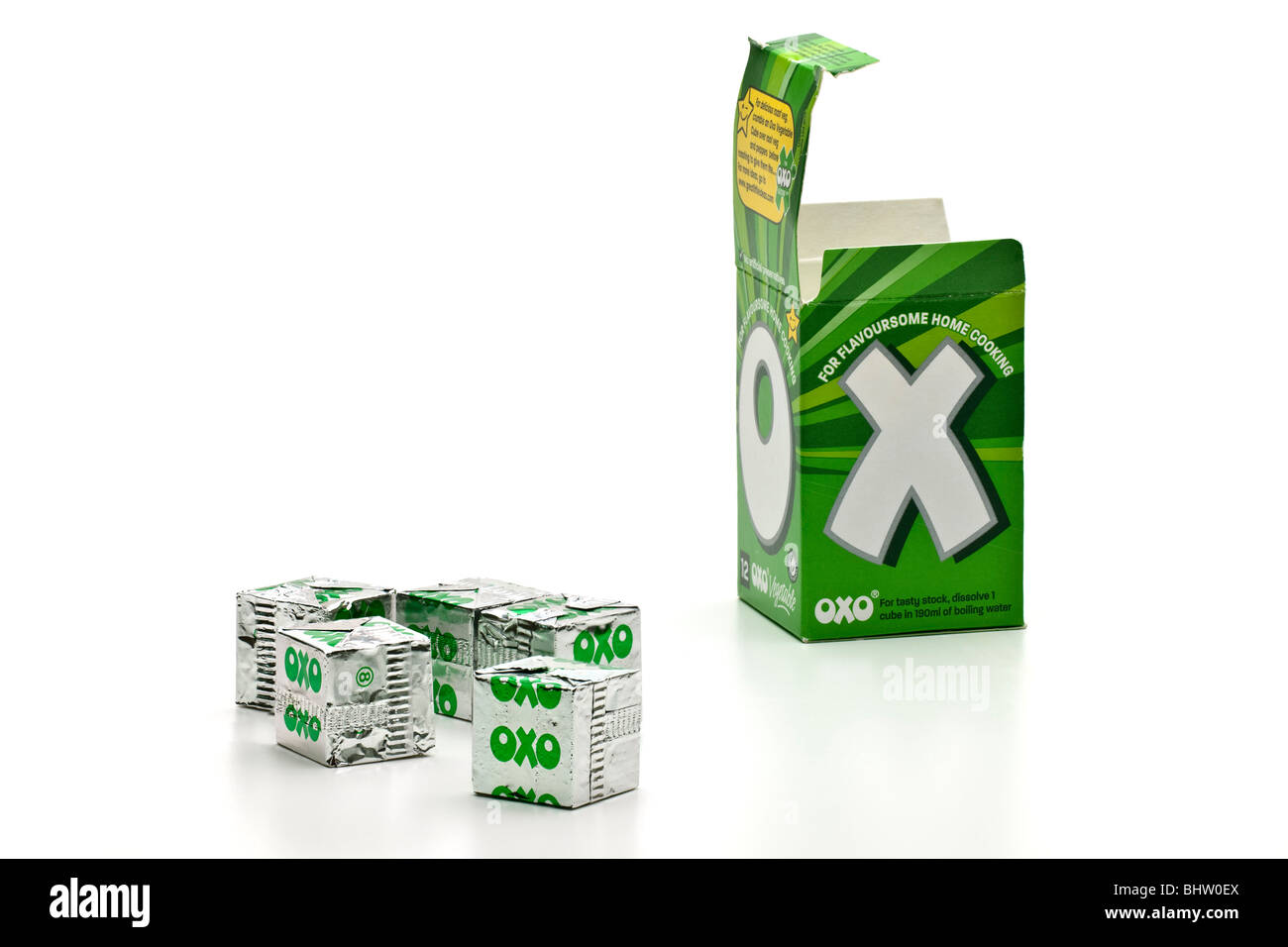 Vegetable OXO cubes and box Stock Photo