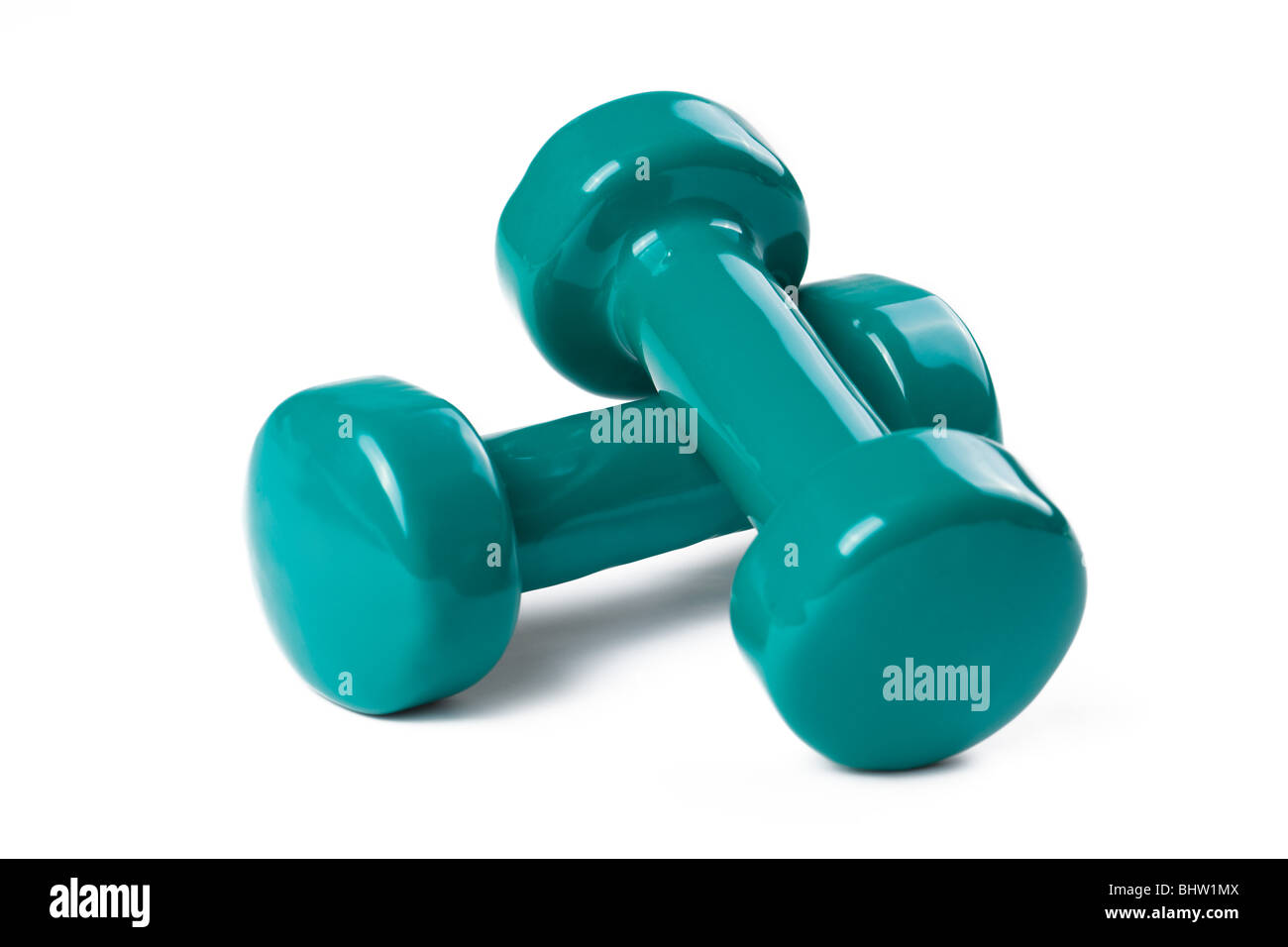 the green dumbell isolated on white background Stock Photo - Alamy