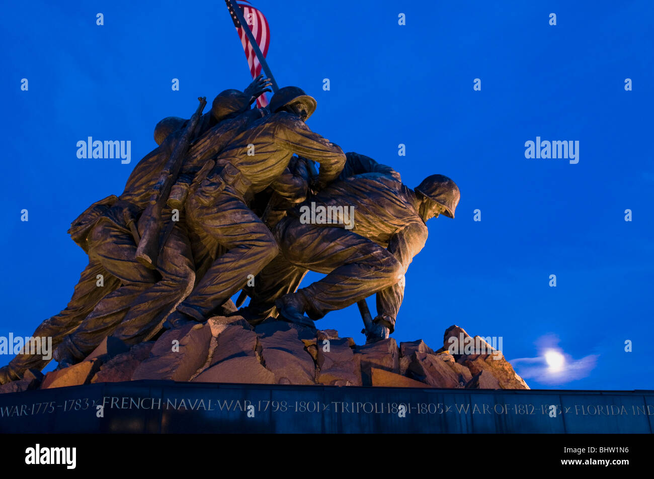 Iwo Jima Memorial in moonlight Stock Photo