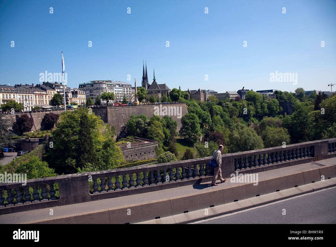 Notre Dame Cathedral and Park Land in the City of Luxembourg; Luxembourg;Europe Stock Photo