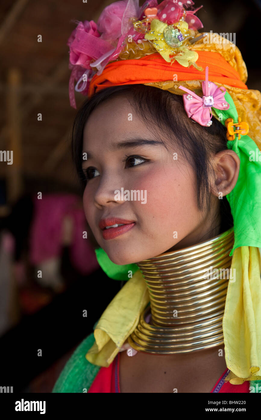 Lahu people Shi Balah Hill Tribe Thailand, Thai hilltribe Karen long necks villagers wearing brass rings,Thaton, Ecotourisim Village Chiang Mai, Asia Stock Photo