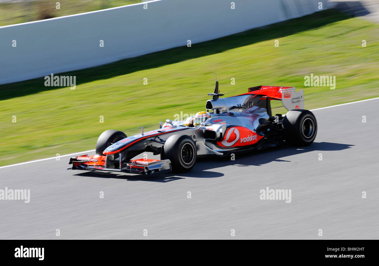 Lewis Hamilton driving for the McLaren–Mercedes team during testing at