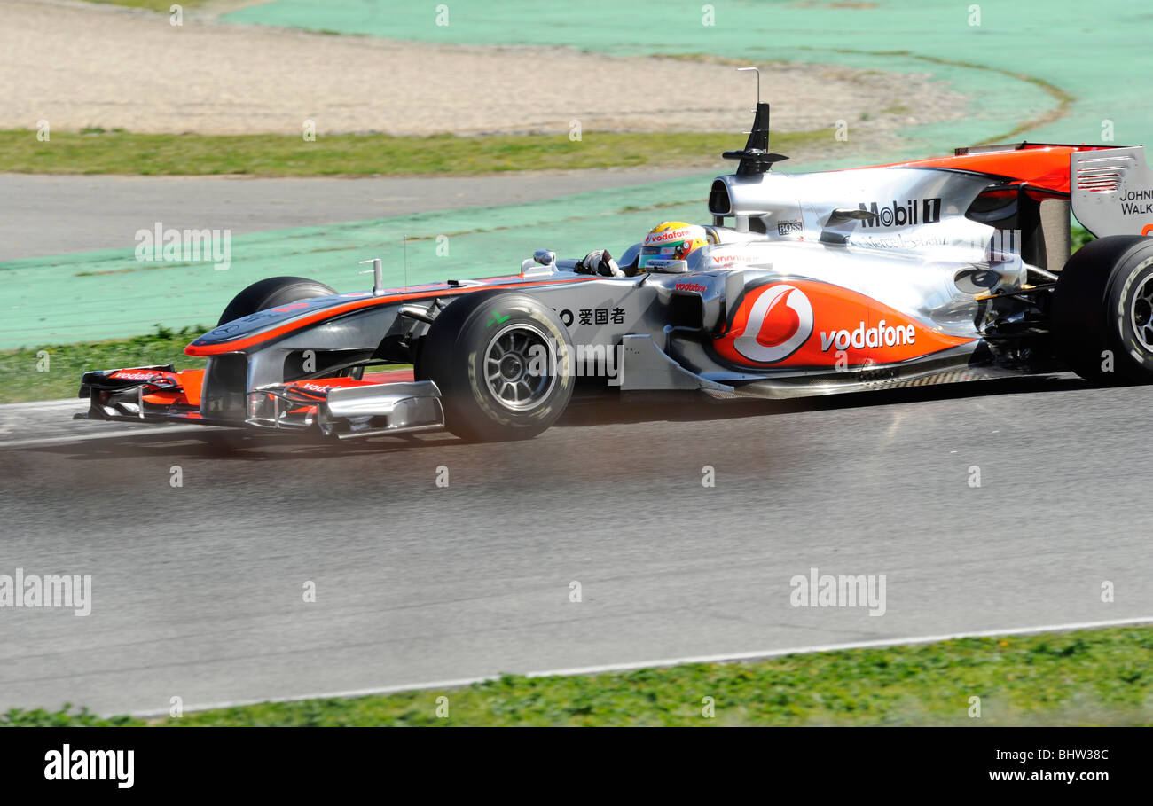 Lewis Hamilton driving for the McLaren–Mercedes team during testing at