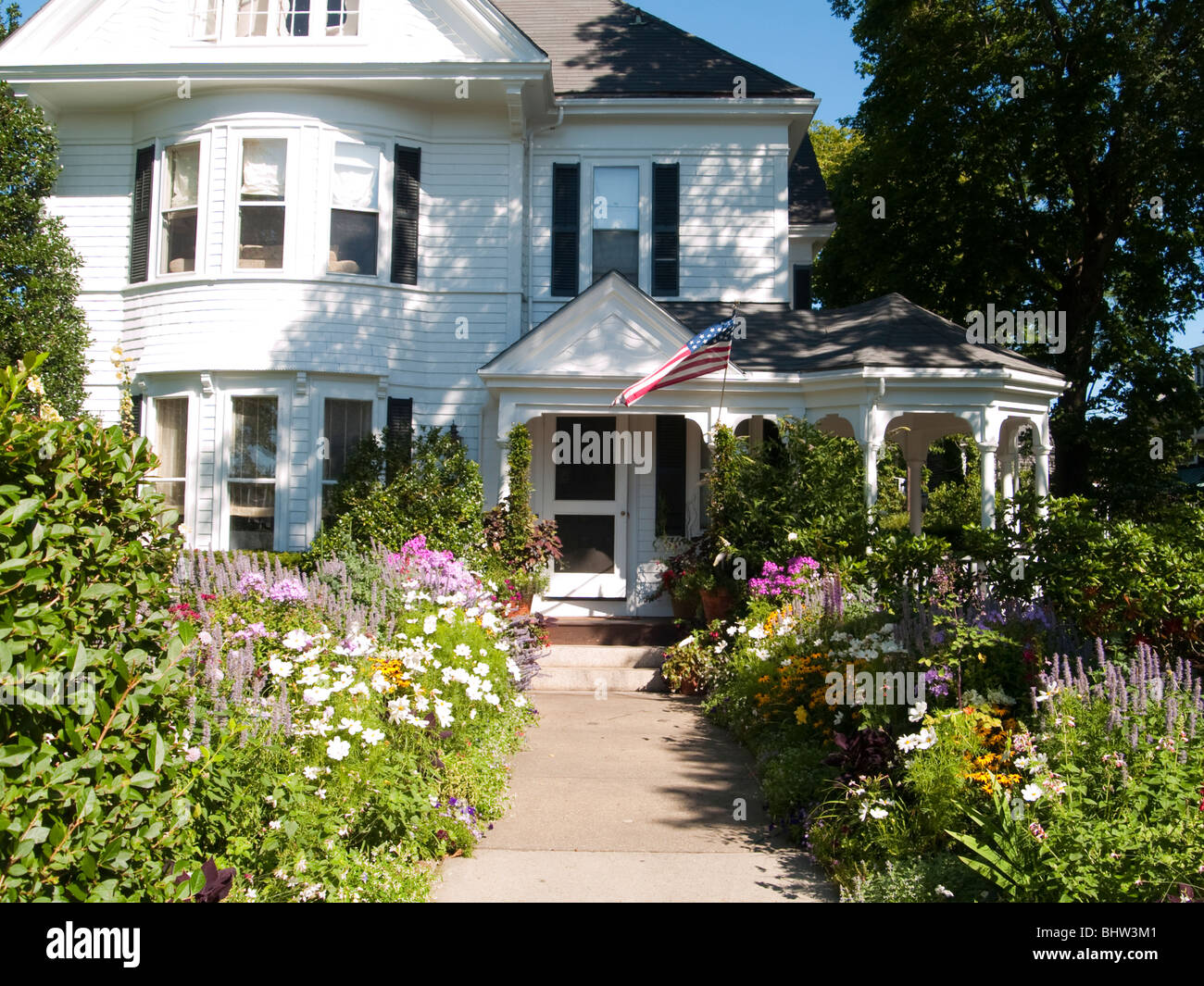 A pretty white clapboard house in Edgartown, Martha's Vineyard, Massachusetts USA Stock Photo