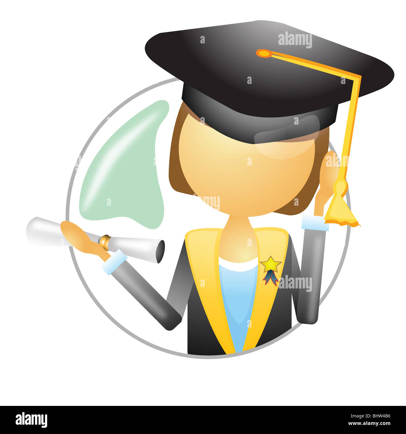 a graduate holding degree and medal batch Stock Photo