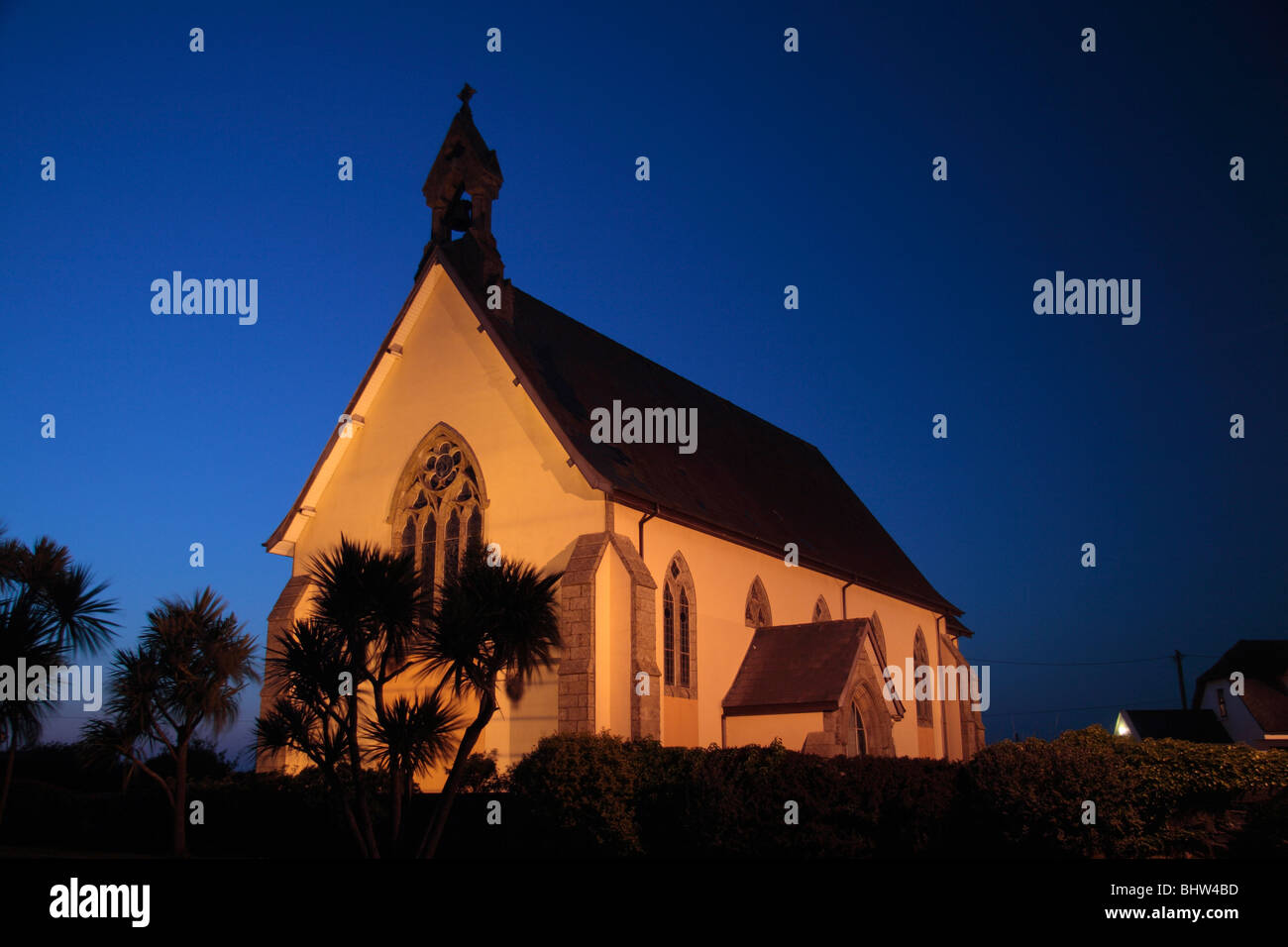 Sunset behind the village church in Kilmore Quay, Co Wexford, Southern