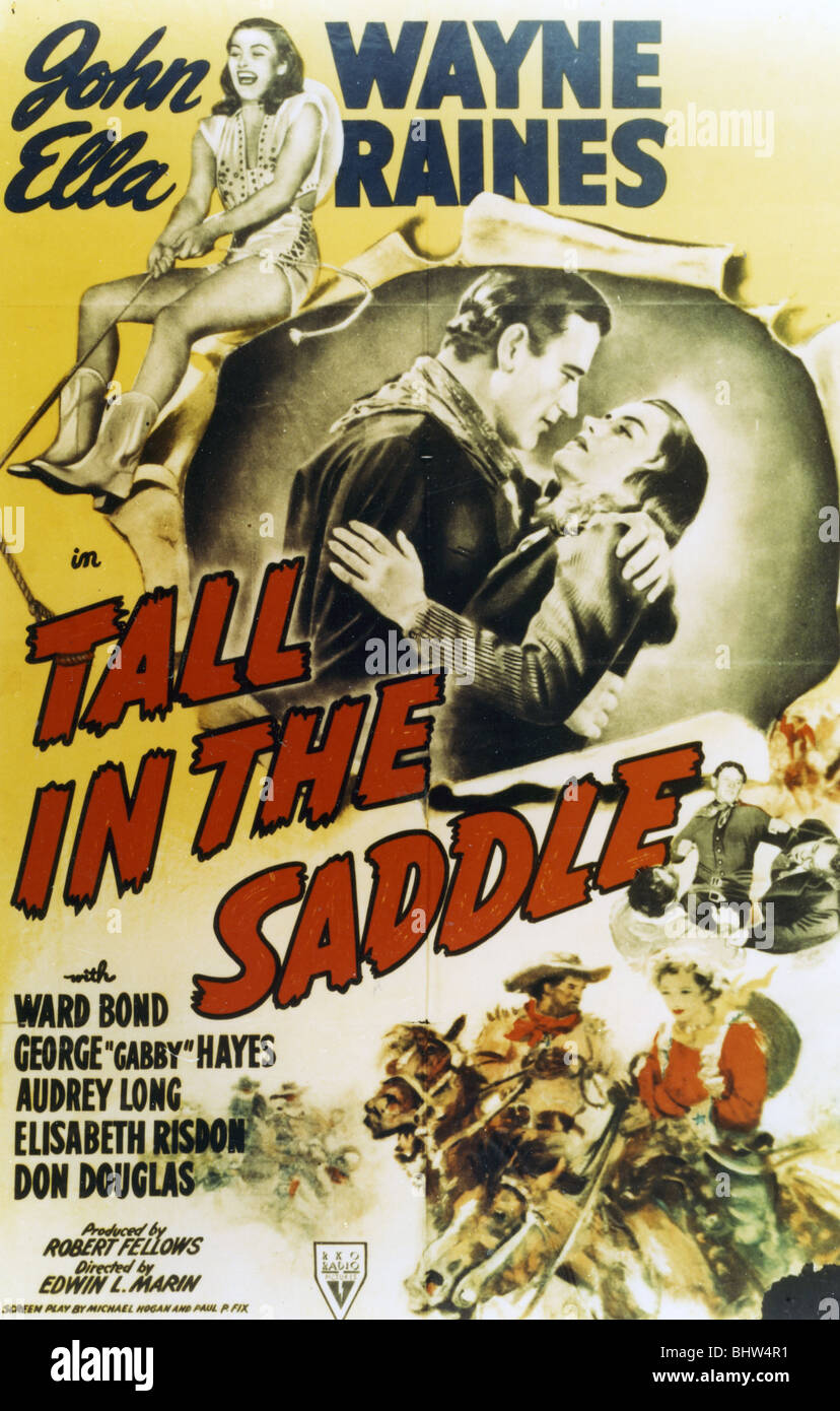 TALL IN THE SADDLE  - Poster for 1944 RKO film with John Wayne Stock Photo